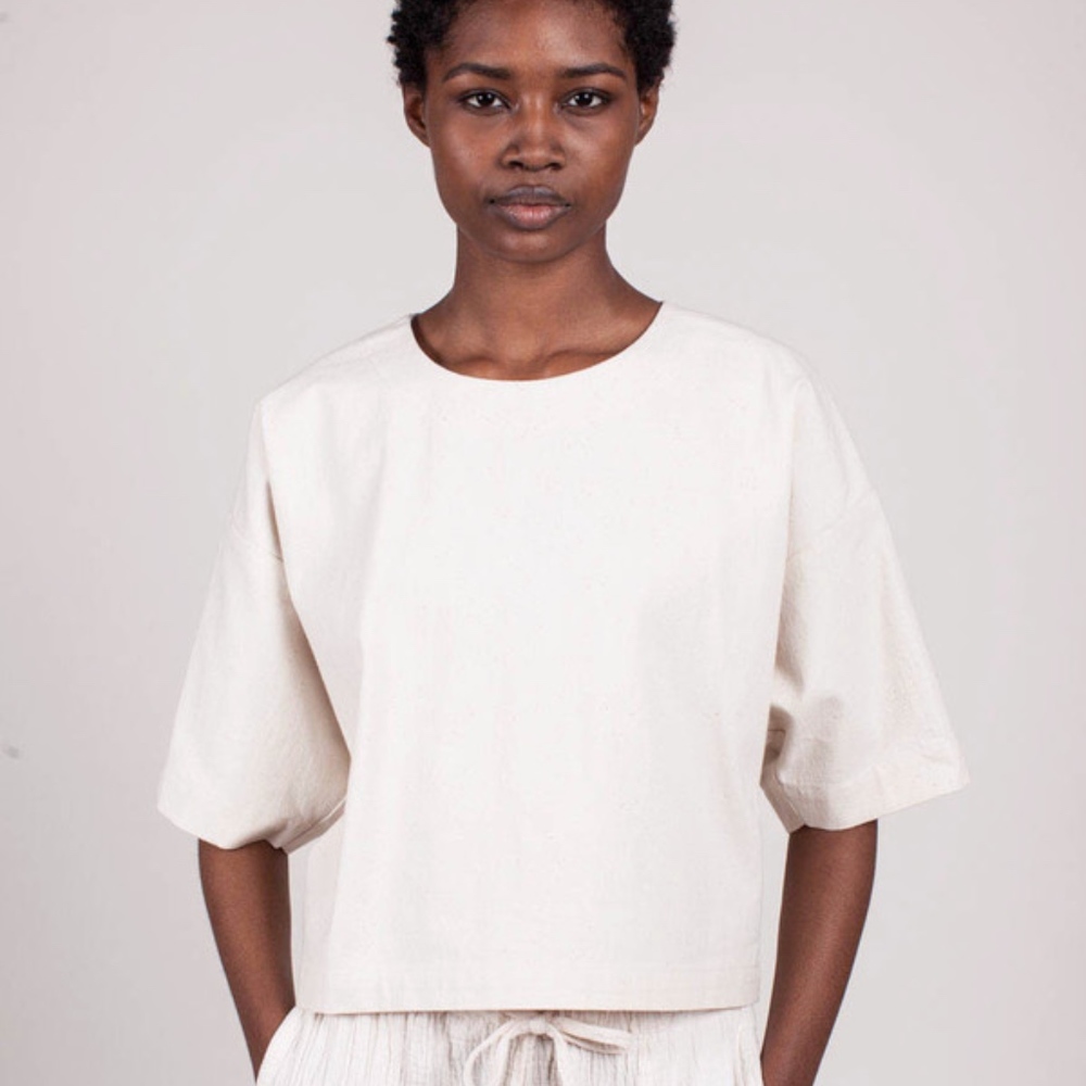 Caron Callahan Boxy Cotton Canvas Top Button Back - Picture 4 of 8